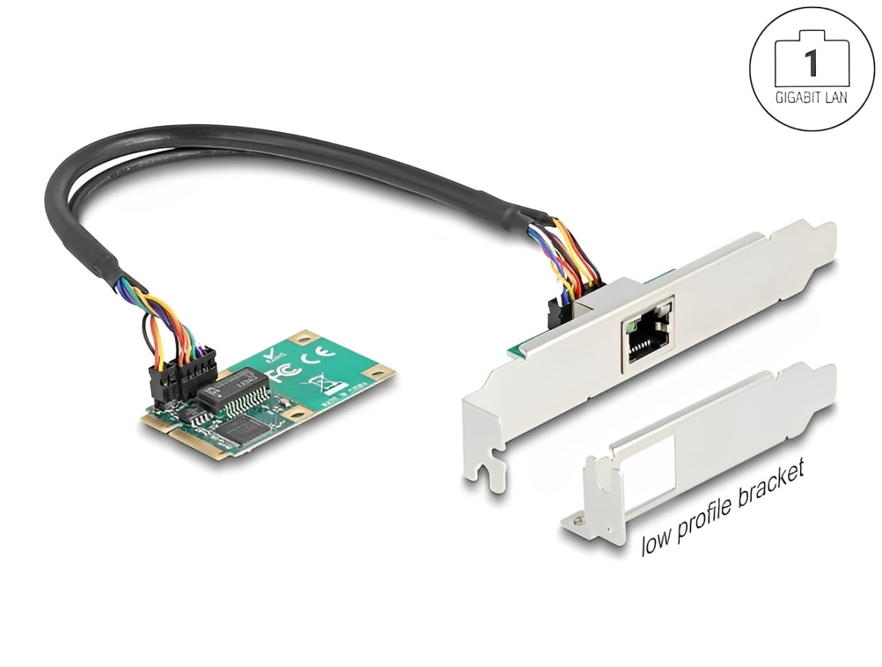 כרטיס ה-Mini PCIe מבית Delock גרמניה מציע יציאת רשת RJ45 אחד עם קצב העברת נתונים של עד 1Gbps באמצעות כבלי נחושת סטנדרטיים מסוג Cat.6