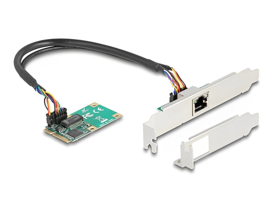 כרטיס ה-Mini PCIe מבית Delock גרמניה מציע יציאת רשת RJ45 אחד עם קצב העברת נתונים של עד 1Gbps באמצעות כבלי נחושת סטנדרטיים מסוג Cat.6