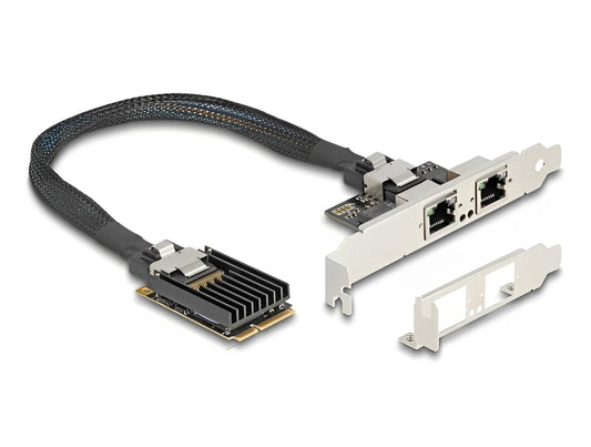 כרטיס ה-Mini PCIe מבית Delock גרמניה מציע שני יציאות רשת RJ45 עם קצב העברת נתונים של עד 1Gbps באמצעות כבלי נחושת סטנדרטיים מסוג Cat.6