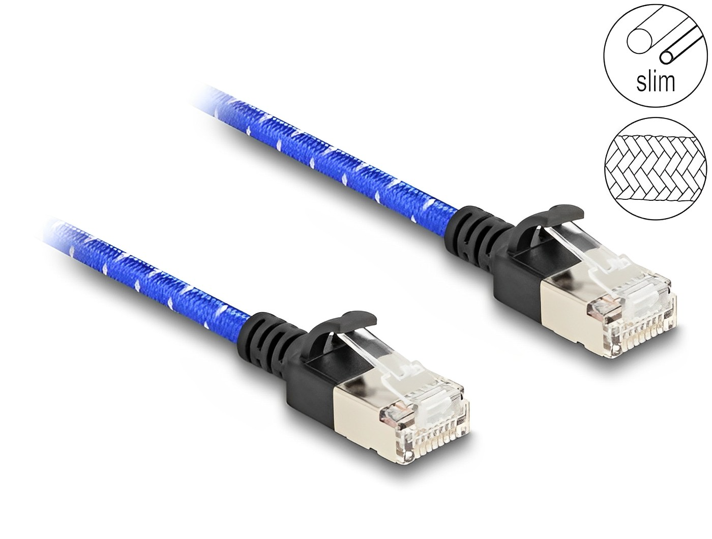 כבל רשת מסוכך RJ45 Cat.6A U/FTP Slim ז/ז עם ציפוי בד להגנה צבע כחול - delock.israel