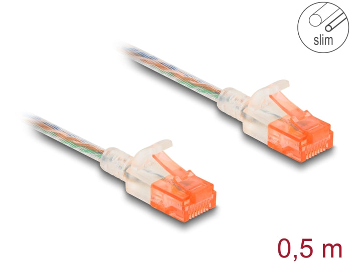 כבל רשת שקוף לא מסוכך RJ45 Cat.6A U/UTP Slim ז/ז - delock.israel