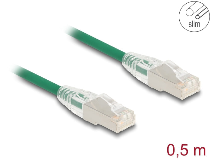 כבל רשת מסוכך RJ45 Cat.6A U/FTP Slim ז/ז עם התפס נעילה מעוקל צבע ירוק - delock.israel