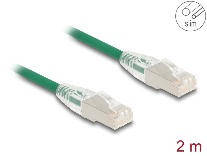 כבל רשת מסוכך RJ45 Cat.6A U/FTP Slim ז/ז עם התפס נעילה מעוקל צבע ירוק - delock.israel