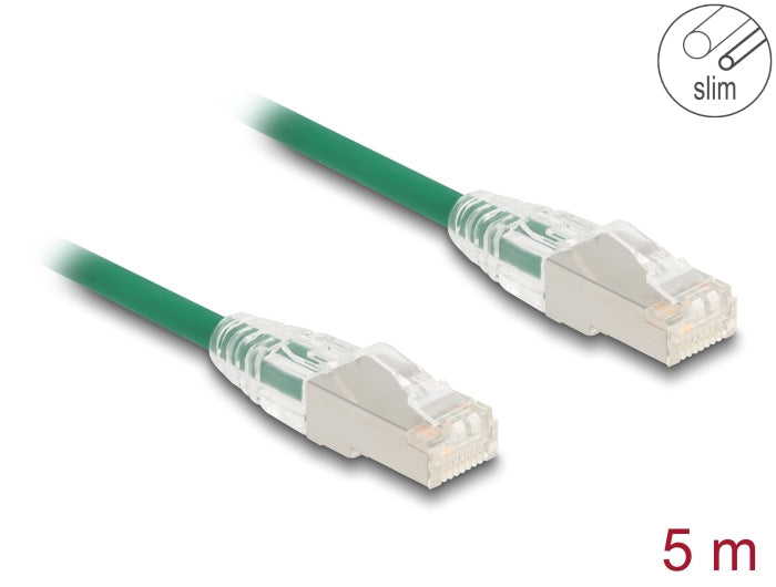 כבל רשת מסוכך RJ45 Cat.6A U/FTP Slim ז/ז עם התפס נעילה מעוקל צבע ירוק - delock.israel