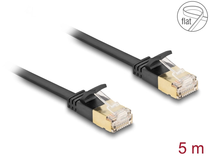 כבל רשת שטוח מסוכך RJ45 Cat.7 U/FTP ז/ז עם התפס נעילה חזק צבע שחור - delock.israel