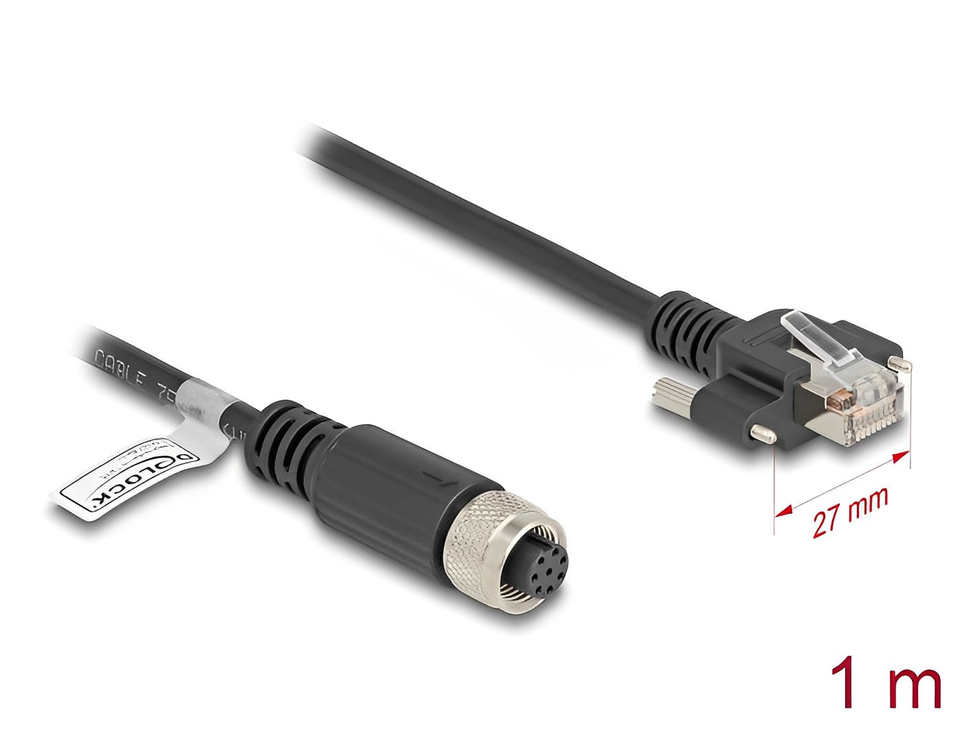 Delock M12 Cable A-coded 8 pin female to RJ45 plug with screws Cat.5e FTP 1 m black - delock.israel