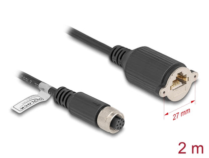 Delock M12 Cable A-coded 8 pin female to RJ45 jack for installation Cat.5e FTP 2 m black - delock.israel