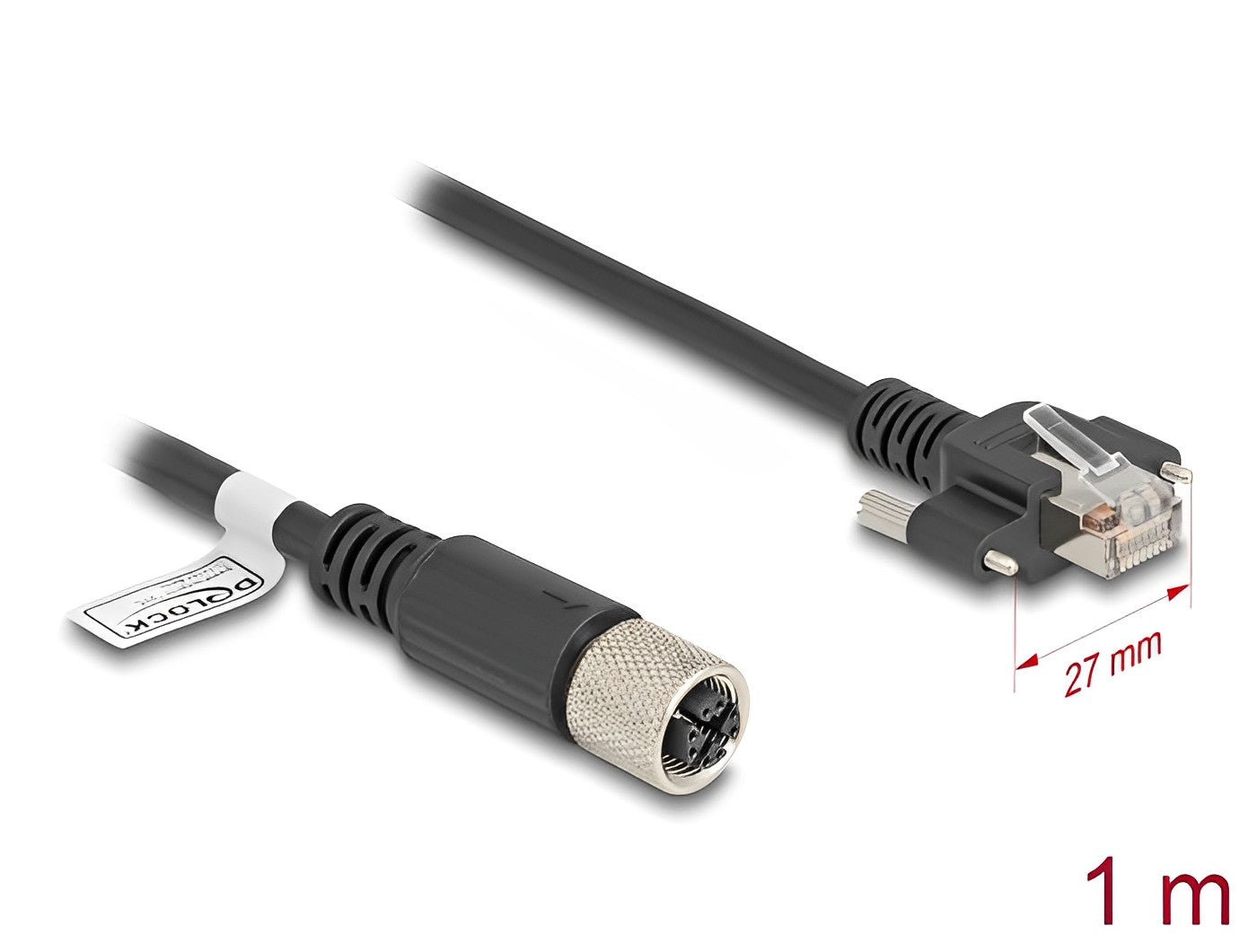 Delock M12 Cable X-coded 8 pin female to RJ45 plug with screws Cat.6A S/FTP 1 m black - delock.israel