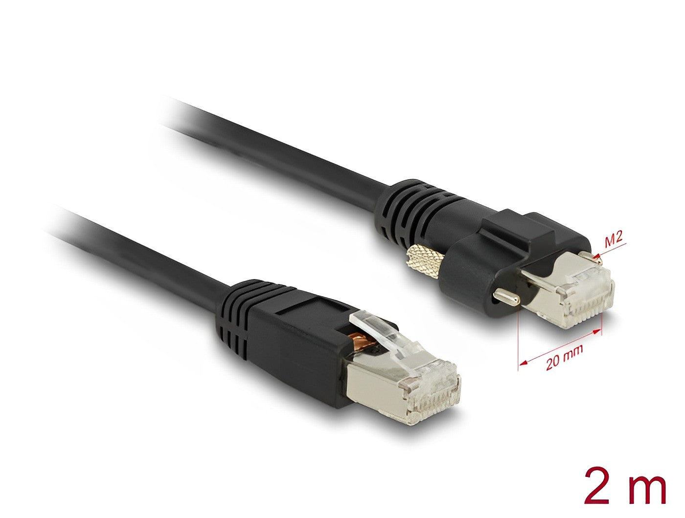 Delock Cable RJ45 plug to RJ45 plug with screw distance 20 mm for GigE Camera Cat.6A S/FTP 2 m black - delock.israel
