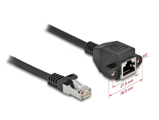 Delock Network Extension Cable S/FTP RJ45 plug to RJ45 jack Cat.6A black- delock.israel