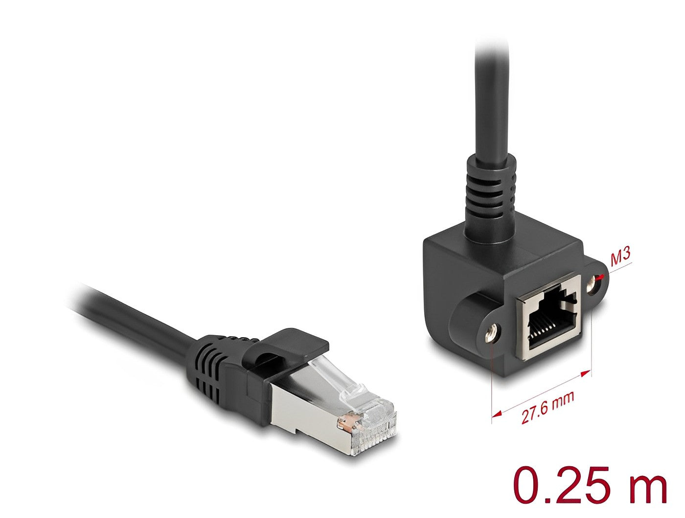 Delock Network Extension Cable RJ45 plug to RJ45 jack 90° angled Cat.6 F/UTP 0.25 m black - delock.israel