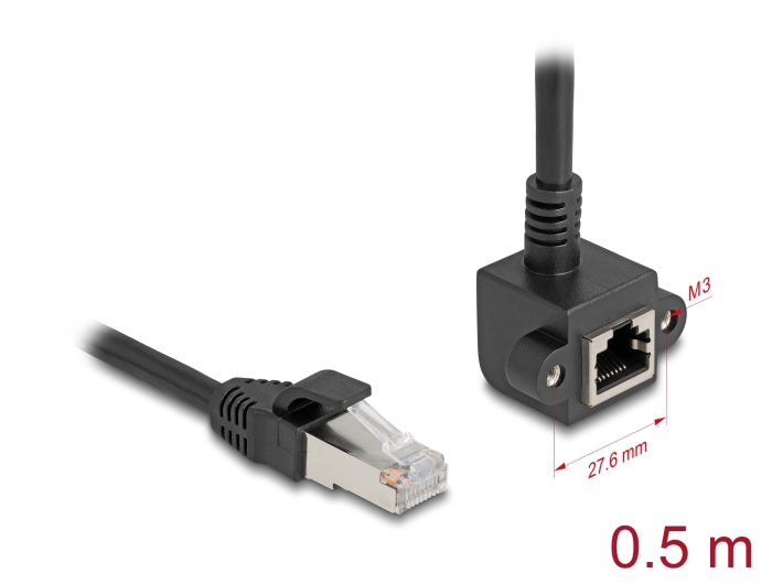 Delock Network Extension Cable RJ45 plug to RJ45 jack 90° angled Cat.6 F/UTP 0.5 m black - delock.israel