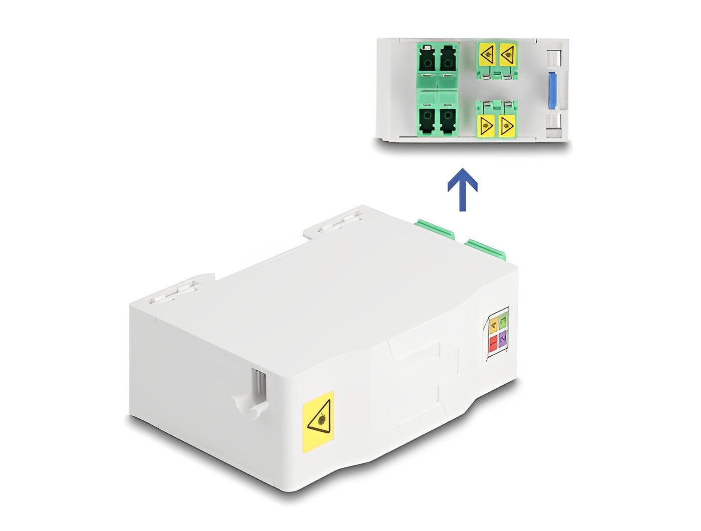 קופסא FTTH DIN Rail לחיבור 4 סיבים אופטיים LC Duplex דגם 88098 - delock.israel