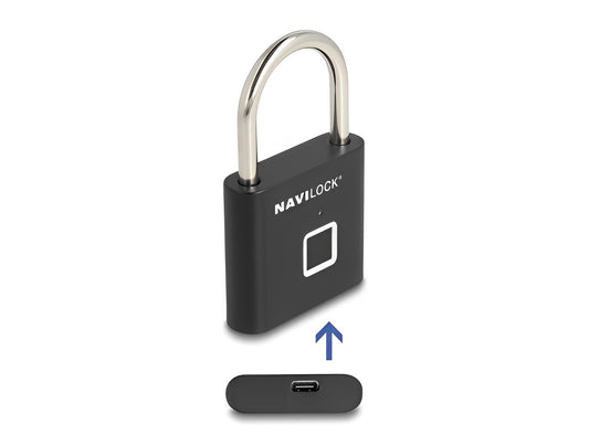 Navilock Padlock with fingerprint 75 x 45 x 13 mm black - delock.israel