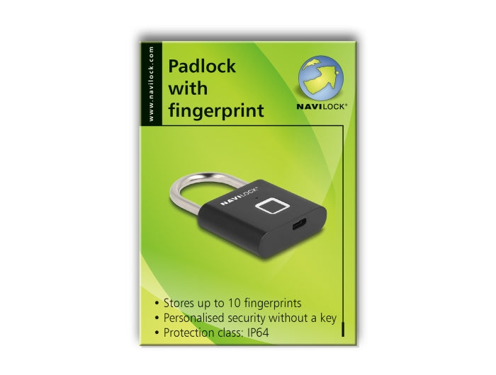 Navilock Padlock with fingerprint 75 x 45 x 13 mm black - delock.israel