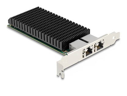 כרטיס ה-PCI Express מבית Delock גרמניה מציע שני יציאות רשת עם קצב העברת נתונים של עד 10Gbps באמצעות כבלי נחושת סטנדרטיים מסוג Cat.6 או Cat.6A - delock.israel