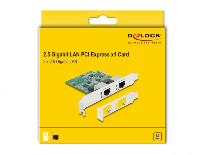 כרטיס רשת קווי PCIe x1 2.5Gigabit Low profile עם 2 יציאות RJ45 צ'יפ Realtek - delock.israel