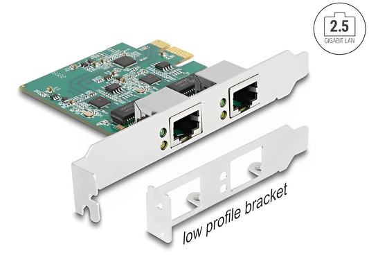כרטיס רשת קווי PCIe x1 2.5Gigabit Low profile עם 2 יציאות RJ45 צ'יפ Realtek - delock.israel