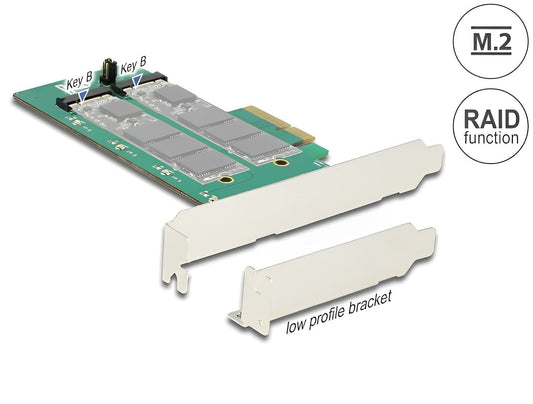 כרטיס PCI-E x4 Low Profile עבור 2 כוננים M.2 SATA תומך RAID - delock.israel