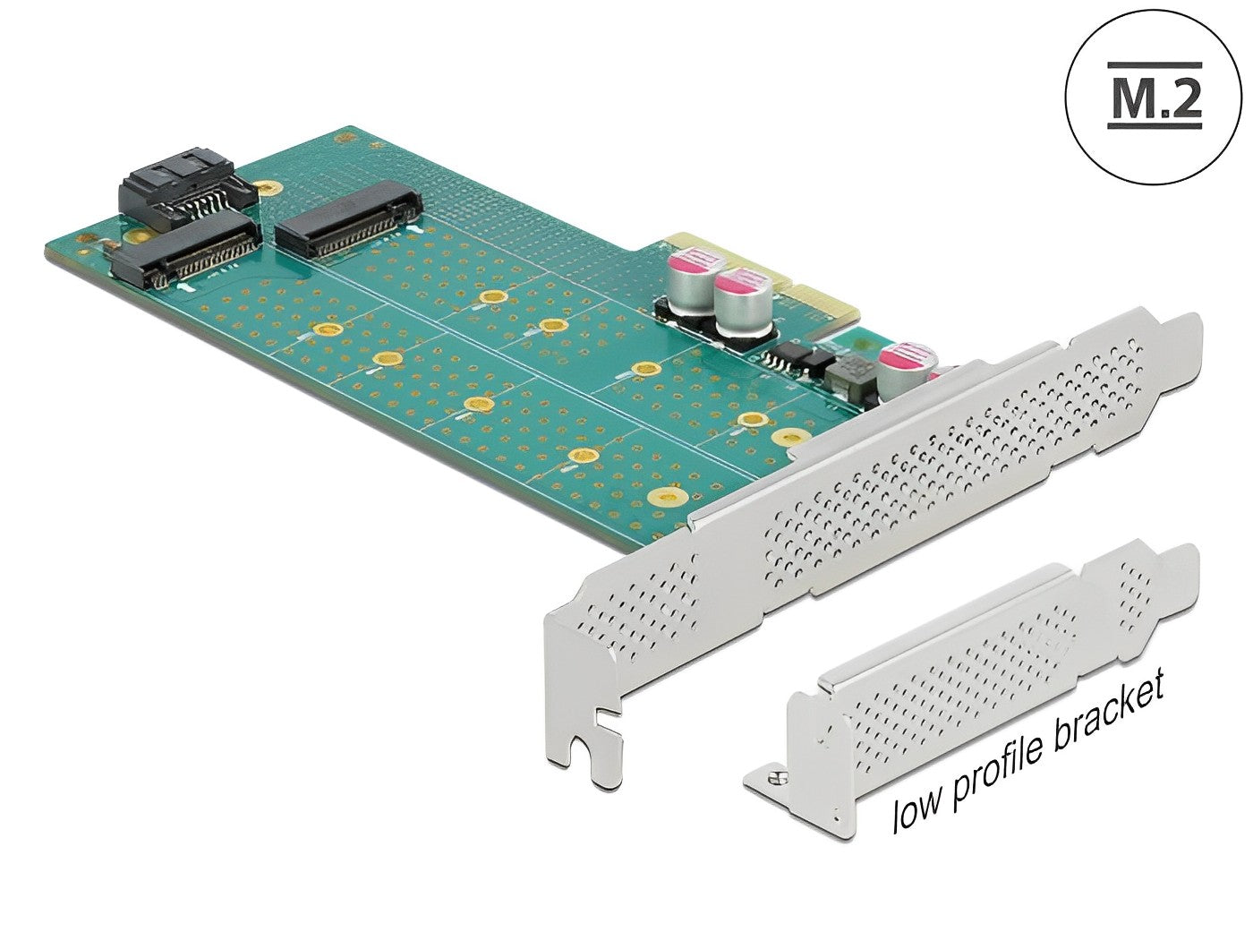 כרטיס PCI-E x4 Low Profile עבור 2 כוננים M.2 NVMe / M.2 SATA - delock.israel