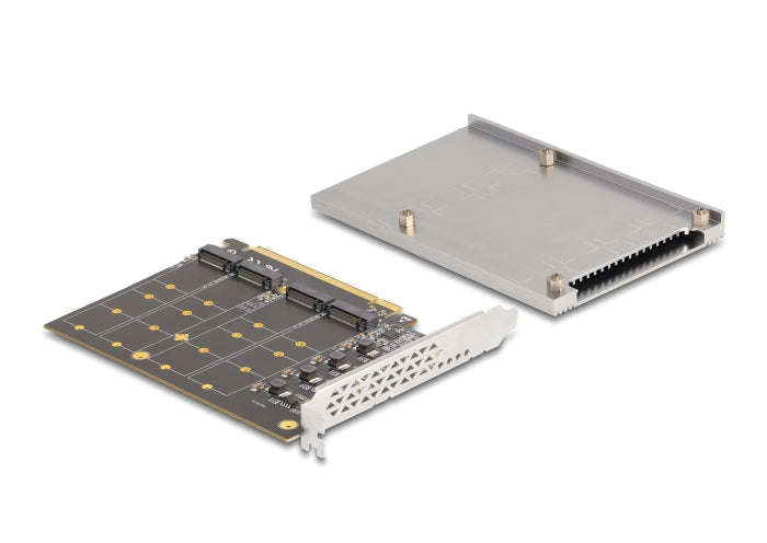 Delock PCI Express x16 Card to 4 x internal NVMe M.2 Key M with heat sink - Bifurcation (LxW: 145 x 111 mm) - delock.israel