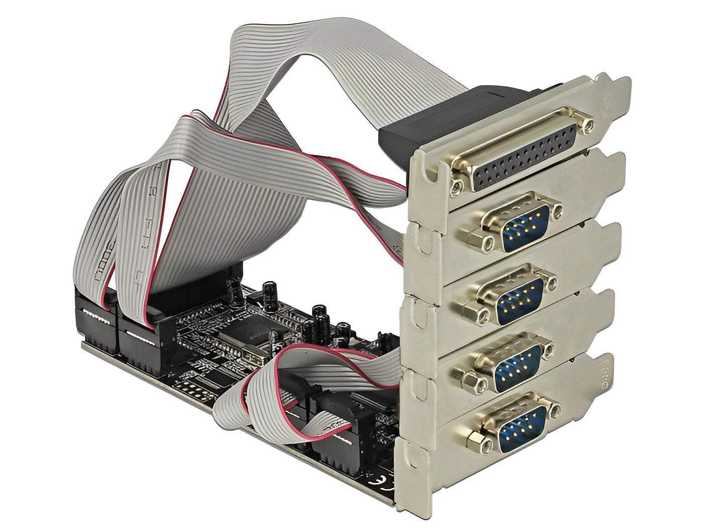כרטיס PCIe x1 Serial RS-232 Low profile עם 4 יציאות DB9 + יציאת Parallel צ'יפ Moschip - delock.israel