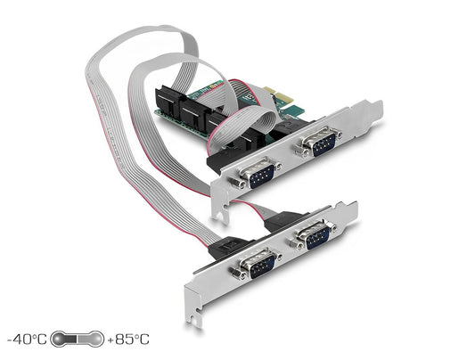 כרטיס PCIe x1 Serial RS-232 Low profile עם 4 יציאות DB9 צ'יפ WCH CH384L - delock.israel
