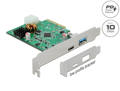 כרטיס PCIe x4 USB 3.2 Gen2 PD 30 Watt 20 V Low profile עם 2 יציאות USB צ'יפ Asmedia - delock.israel