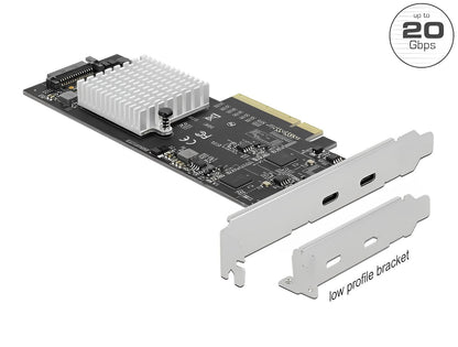 כרטיס PCIe x8 USB 3.2 Gen 2x2 20Gbps Dual Channel Low Profile עם 2 יציאות USB-C צ'יפ Asmedia - delock.israel