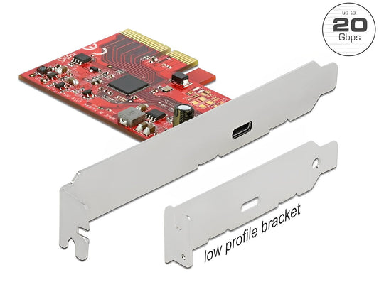 כרטיס PCIe x4 USB 3.2 Gen 2x2 20Gbps Low Profile עם יציאת USB-C 3 A צ'יפ Asmedia - delock.israel