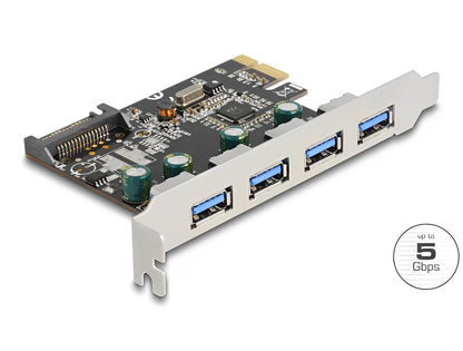 כרטיס PCIe x1 USB 3.2 Gen 1 5Gbps עם 4 יציאות USB-A צ'יפ VLI - delock.israel