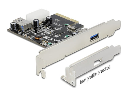 כרטיס PCIe x4 USB 3.1 Gen 2 10Gbps Low Profile עם יציאת USB-A חיצונית + 1 פנימית צ'יפ Asmedia - delock.israel