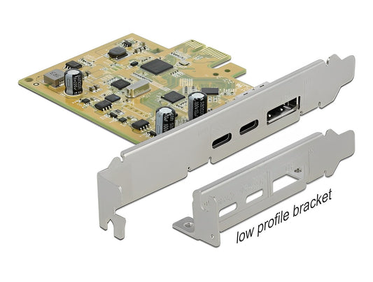 כרטיס PCIe x1 USB 3.1 Gen 2 DP Alt Mode Low Profile עם 2 יציאות USB-C צ'יפ Asmedia - delock.israel