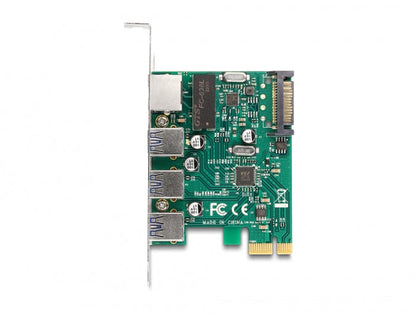 כרטיס PCIe x1 USB 5Gbps עם 3 יציאות USB-A + יציאת רשת RJ45 - delock.israel