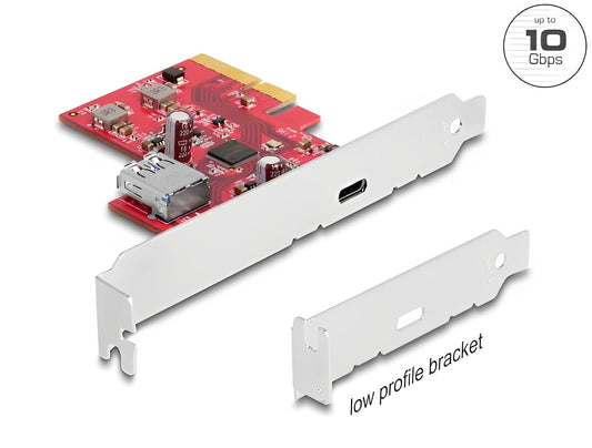 כרטיס PCIe x4 USB 10Gbps Low Profile עם יציאת USB-C חיצונית + יציאת USB-A פנימית צ'יפ Asmedia - delock.israel