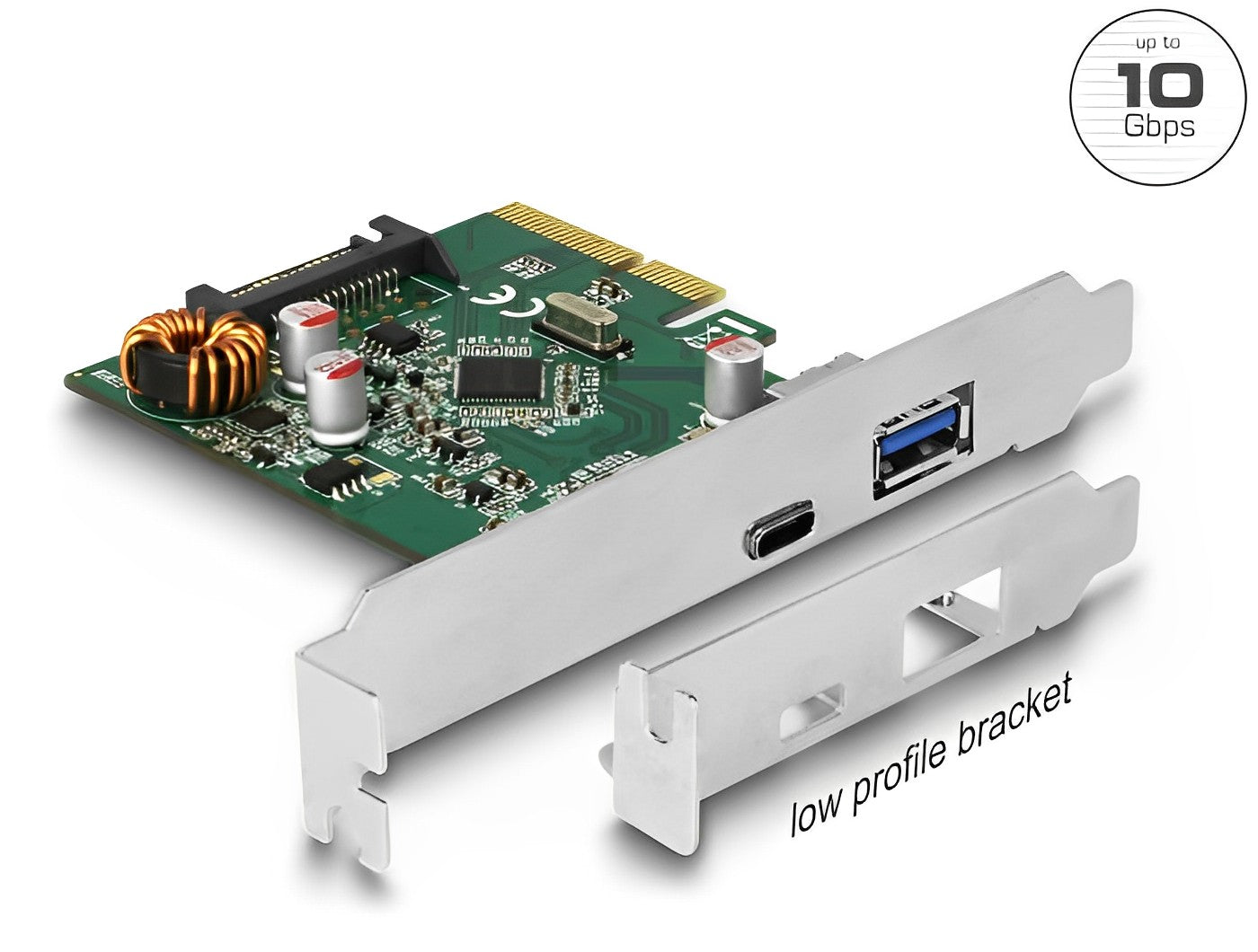כרטיס PCIe x4 USB 3.2 Gen 2 10Gbps Low Profile עם 2 יציאות USB צ'יפ Asmedia - delock.israel