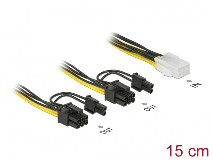 כבל חשמל PCI Express שקע 6 פינים ל- 2 תקעים 8 (6+2) פינים - delock.israel