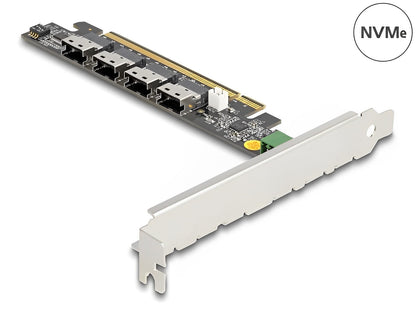 כרטיס PCIe x16 עם 4 יציאות SFF-8654 4i NVMe - Bifurcation - delock.israel