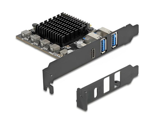 כרטיס PCI Express x4 מציה יציאת USB Type-C במהירות 20 ג'יגה-ביט ו-2 יציאות USB Type-A במהירות 10 ג'יגה-ביט לשנייה