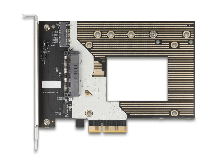 כרטיס PCI Express x4 מבית Delock גרמניה מאפשר חיבור כונן SSD מסוג NVMe בפורמט M.2 (עד 110 מ״מ) או כונן U.2 בפורמט 2.5 אינץ' למחשב דרך ממשק PCI Express 4.0 x4