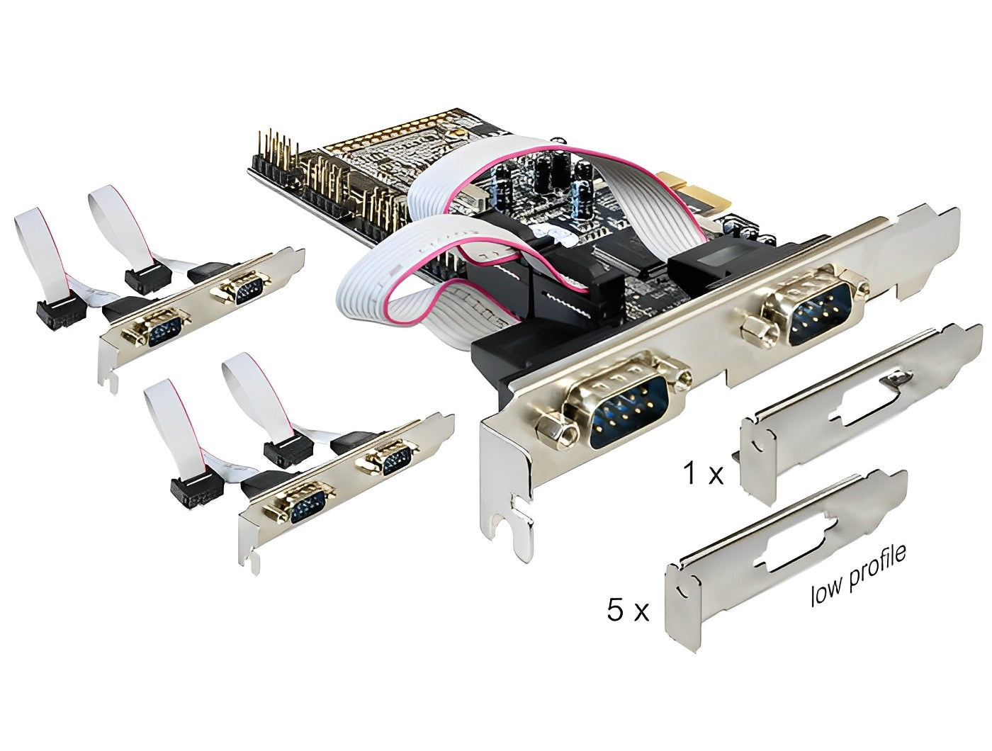 כרטיס PCIe x1 Serial RS-232 Low profile עם 6 יציאות DB9 צ'יפ Moschip - delock.israel