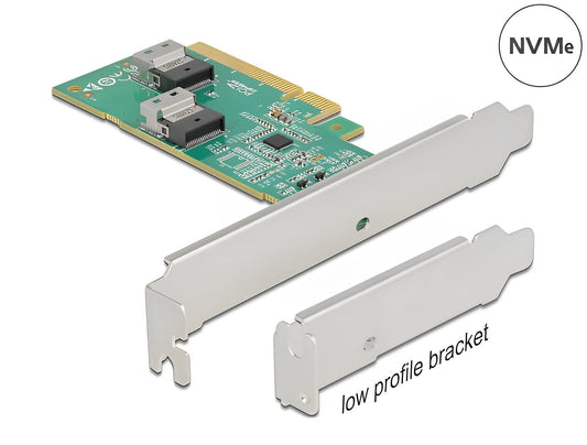 כרטיס PCIe x8 Low profile עם 2 יציאות SFF-8654 4i NVMe - Bifurcation - delock.israel