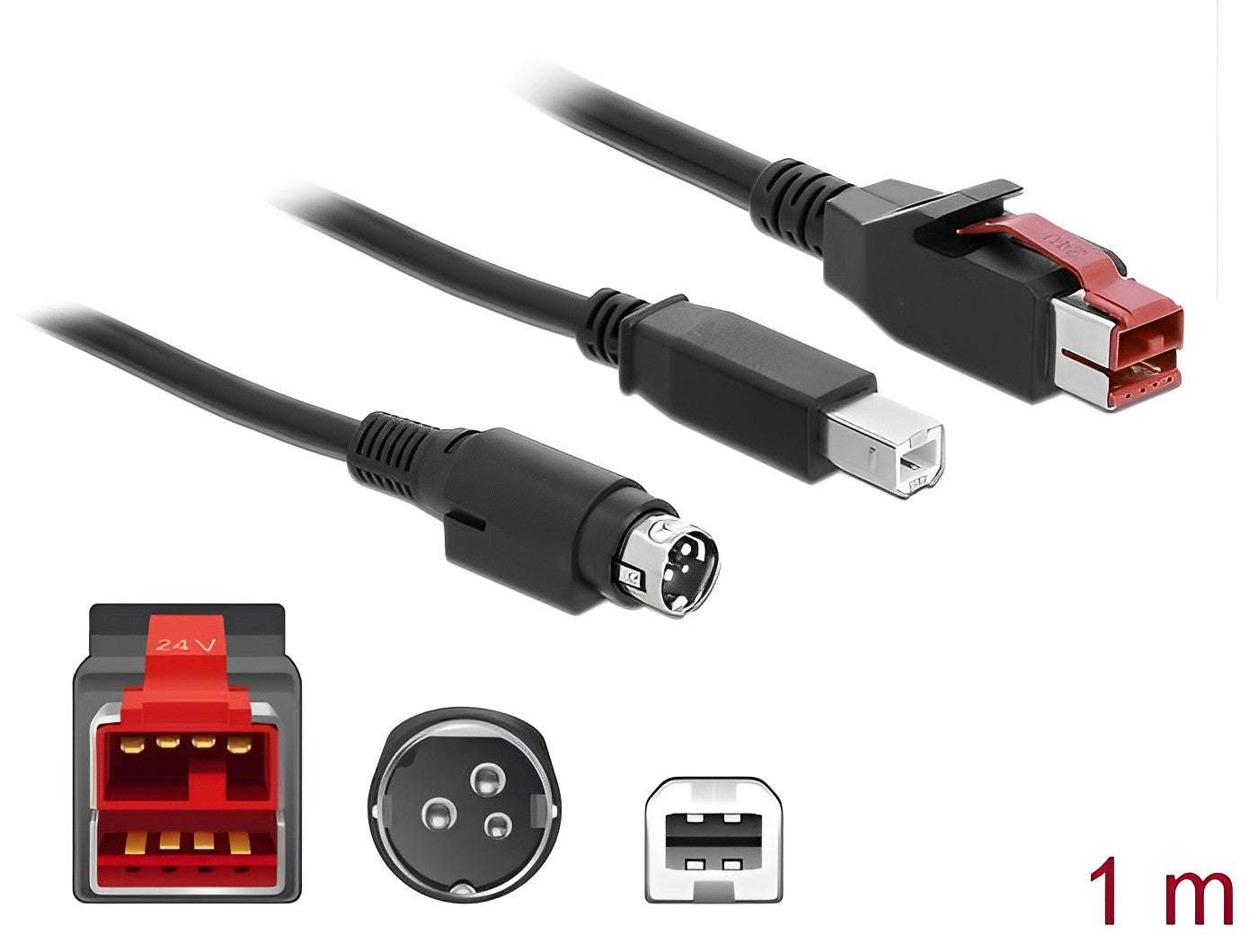 כבל USB עבור מדפסות קופה ומסופים תקע PoweredUSB 24V לתקע USB Type-B + Hosiden Mini-DIN 3 pin - delock.israel