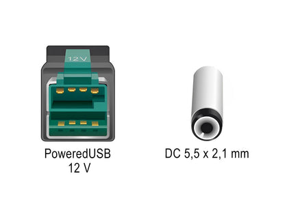 כבל USB עבור מדפסות קופה ומסופים תקע PoweredUSB 12V לתקע DC 5.5x2.1 - delock.israel
