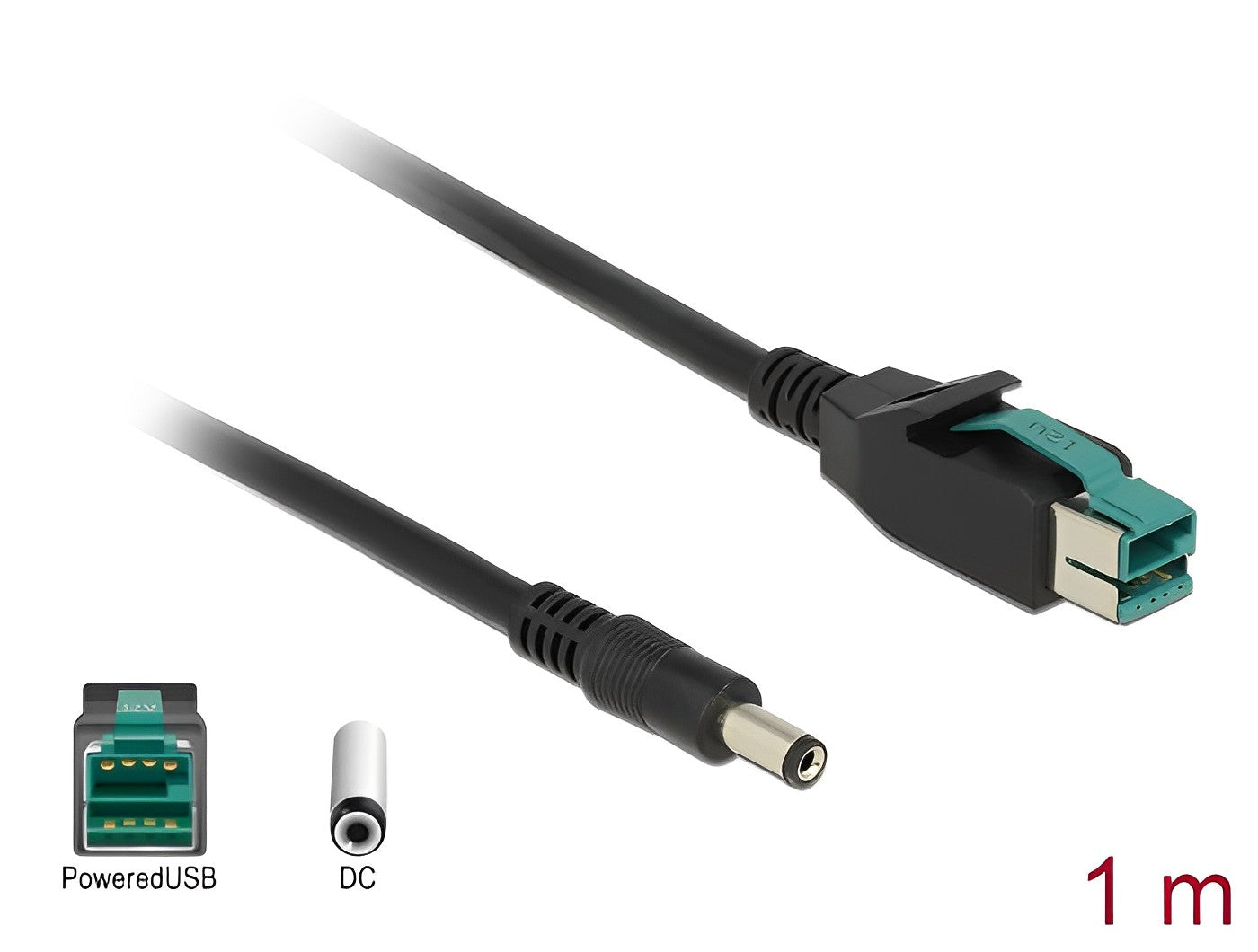כבל USB עבור מדפסות קופה ומסופים תקע PoweredUSB 12V לתקע DC 5.5x2.1 - delock.israel
