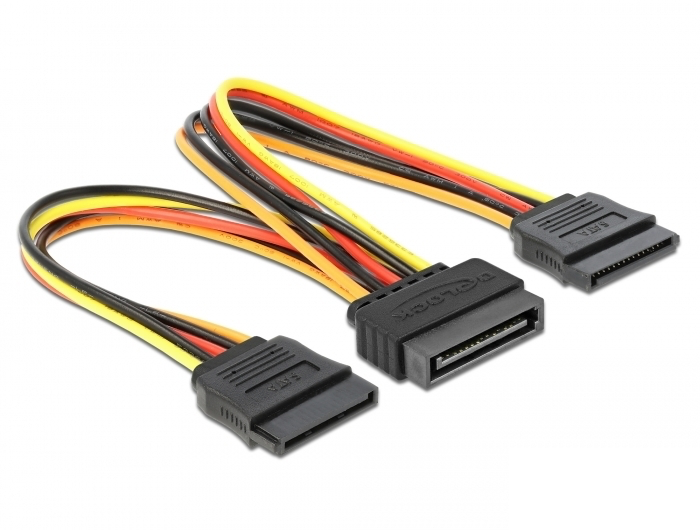 כבל מפצל חשמל תקע SATA 15 pin ל- 2 SATA x נקבה גרסה 5 גידים - delock.israel