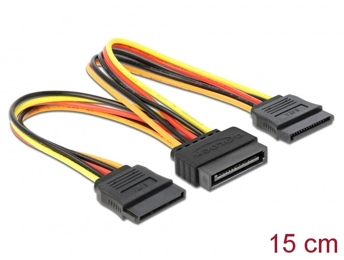 כבל מפצל חשמל תקע SATA 15 pin ל- 2 SATA x נקבה גרסה 5 גידים - delock.israel