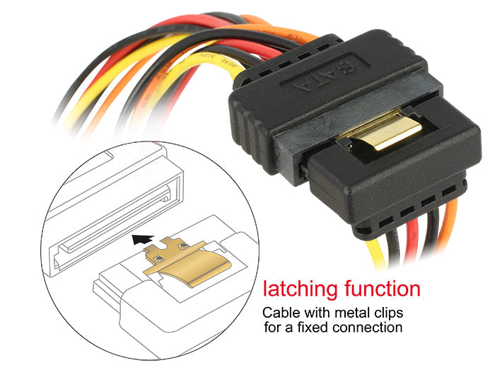 כבל מפצל חשמל תקע SATA 15 pin ל- 2 SATA x נקבה בזווית 90° עם קליפס - delock.israel