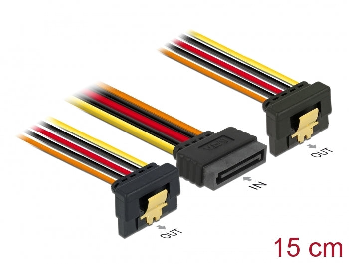 כבל מפצל חשמל תקע SATA 15 pin ל- 2 SATA x נקבה בזווית 90° עם קליפס - delock.israel