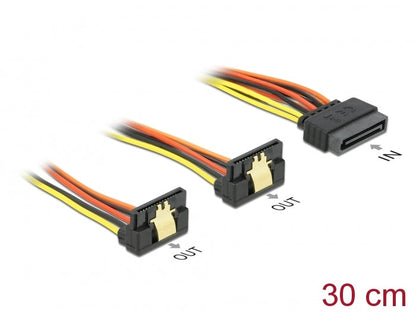 כבל מפצל חשמל תקע SATA 15 pin ל- 2 SATA x נקבה בזווית 90° עם קליפס - delock.israel